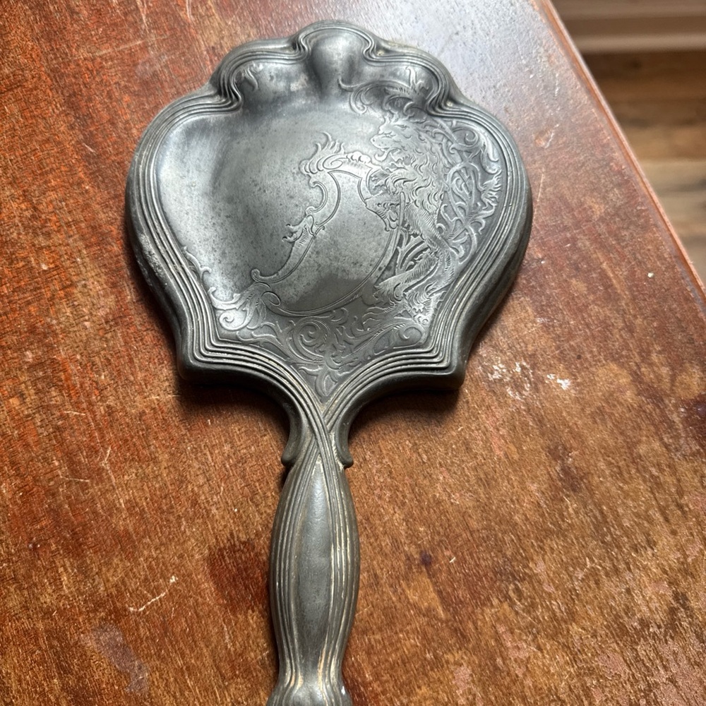 Antique Silver Plated Art Nouveau Hand Mirror - Vintage Victorian Vanity Decor